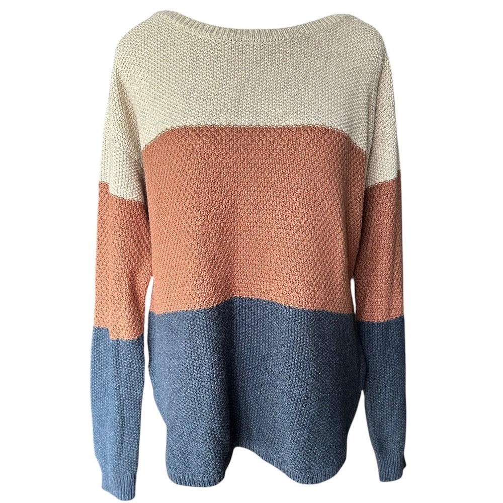 Kuhl Bella Striped‎ Colorblock Sweater Merino Wool Blend Blue Tan Rust Medium